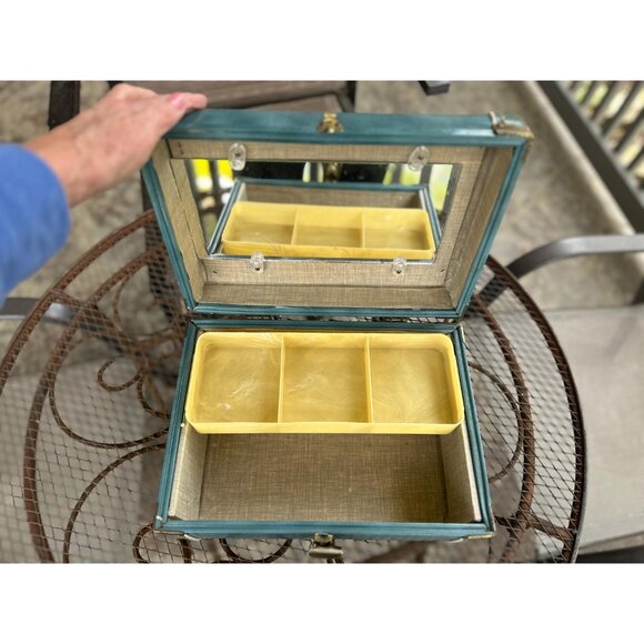 1950s hard shell suitcases in blue marble color three pieces - Picture 6 of 10